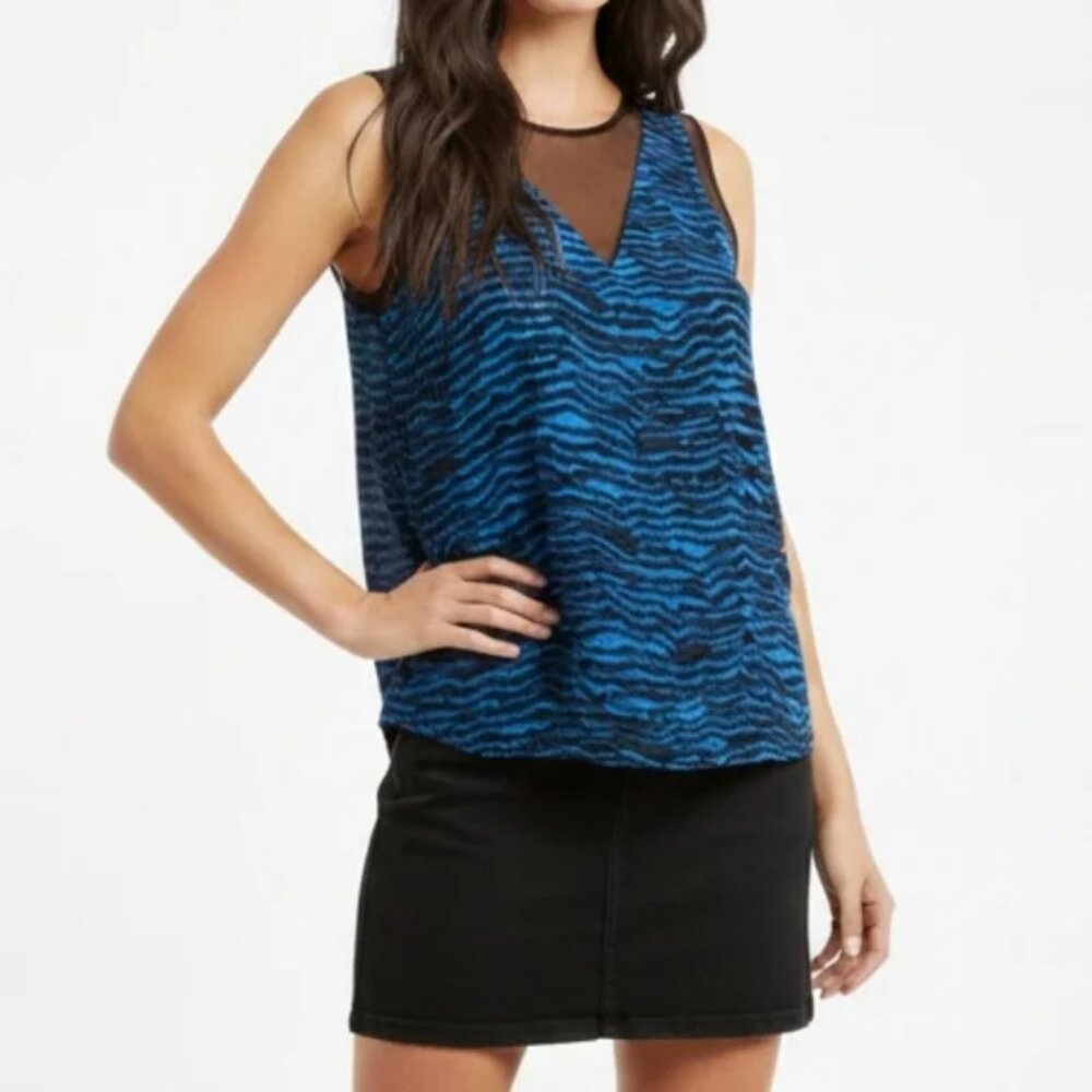 DYNAMITE Zebra Print Sheer Mesh Tank Top Sleeveless Blue Black Size Womens Small